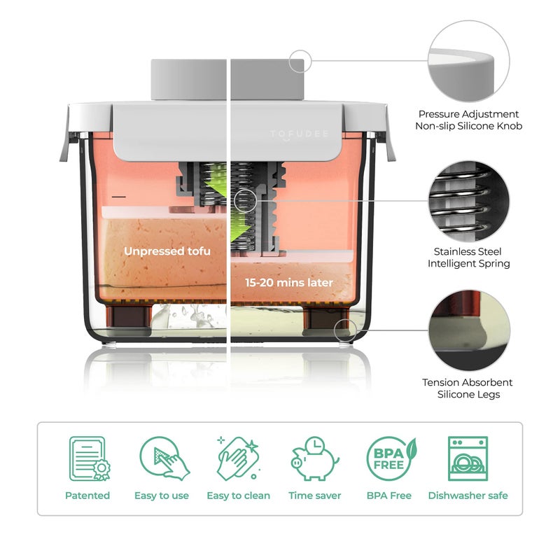TOFUDEE Tofu Press | Food Strainer for Paneer, Cheese, & All Kinds of Tofu - Soft, Silken, Organic, Extra Firm | Enhance Cooking, Save Time, & Elevate Your Dishes - Dishwasher Safe & BPA-Free - Image 2